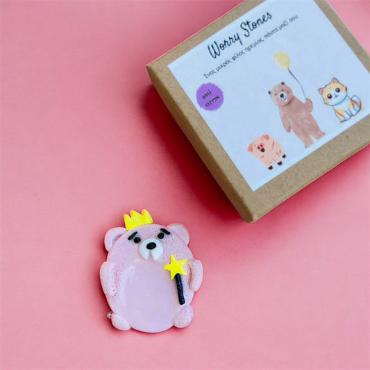 Worry Stone Magic Pink Bear
